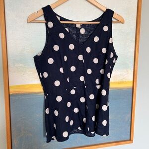 J.Crew Polkadot Linen Peplum Shell